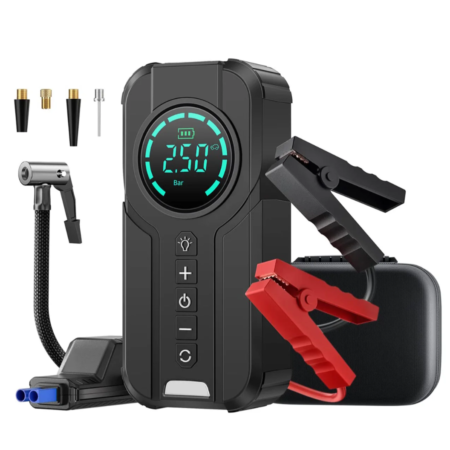 CAR BATTERY JUMP STATER WITH TYRE AIR PUMP AND POWER BANK